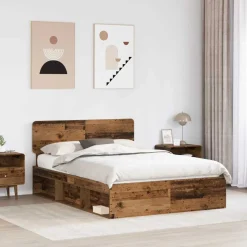 vidaXL Bedframe met hoofdeinde Oudhout 150 x 200 cm Massief grenenhout