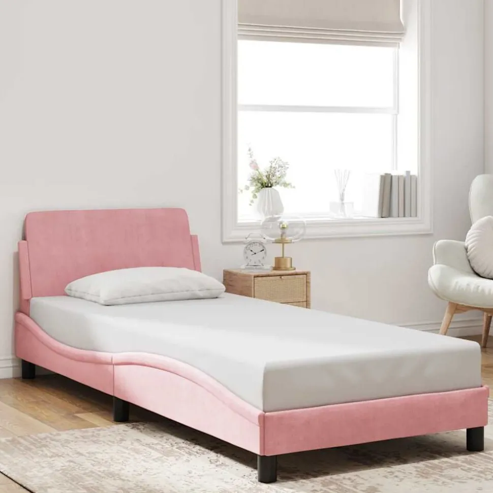 vidaXL Bedframe met hoofdeinde "Dover" 80x200 cm fluweel roze