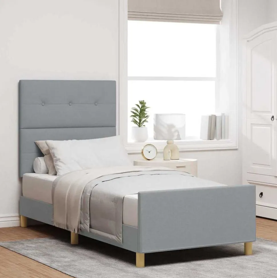 vidaXL Bedframe met hoofdeinde Lichtgrijs 80 x 200 cm Stof
