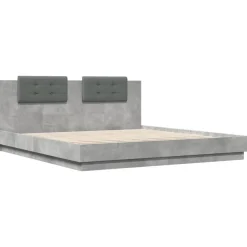 vidaXL Bedframe met hoofdbord en LED-verlichting betongrijs 200x200 cm