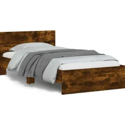 vidaXL Bedframe met hoofdeinde bewerkt hout gerookt eiken 100x200 cm