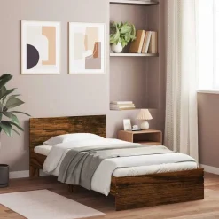 vidaXL Bedframe met hoofdeinde bewerkt hout gerookt eiken 100x200 cm