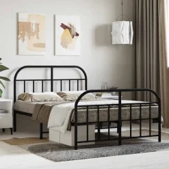 vidaXL Bedframe met hoofd- en voeteneinde metaal zwart 120x190 cm