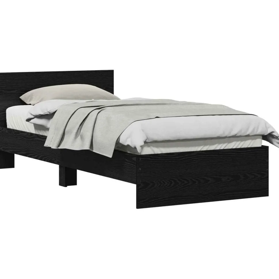vidaXL Bedframe met hoofdeinde Zwart Eiken 90 x 200 cm Bewerkt hout