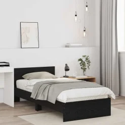 vidaXL Bedframe met hoofdeinde Zwart Eiken 90 x 200 cm Bewerkt hout