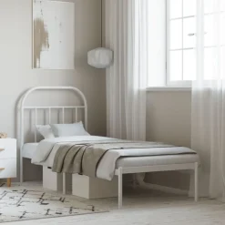 vidaXL Bedframe met hoofdbord zonder matras metaal wit 75x190 cm