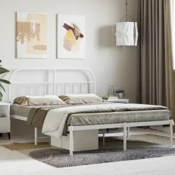 vidaXL Bedframe met hoofdbord metaal wit 140x200 cm