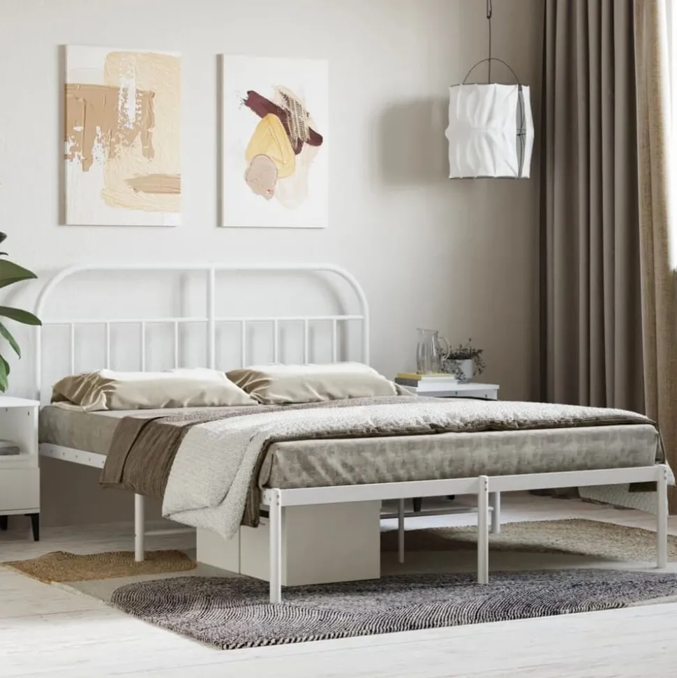 vidaXL Bedframe met hoofdbord metaal wit 140x200 cm