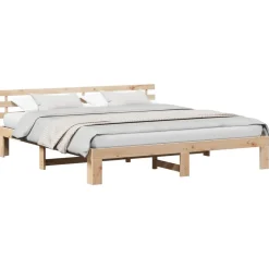 vidaXL Bedframe met hoofdeinde Naturel 200 x 200 cm Massief grenenhout