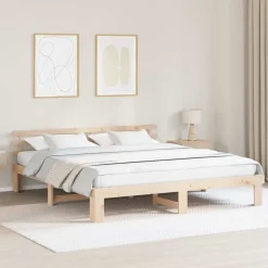 vidaXL Bedframe met hoofdeinde Naturel 200 x 200 cm Massief grenenhout