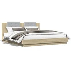 vidaXL Bedframe met hoofdeinde bewerkt hout sonoma eiken 200x200 cm