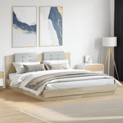 vidaXL Bedframe met hoofdeinde bewerkt hout sonoma eiken 200x200 cm