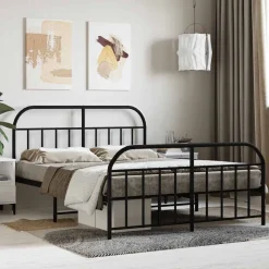 vidaXL Bedframe met hoofd- en voeteneinde metaal zwart 140x200 cm