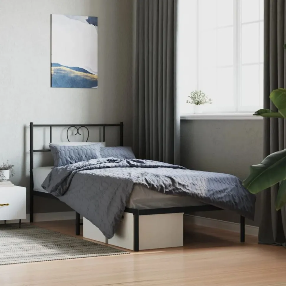 vidaXL Bedframe met hoofdbord metaal zwart 75x190 cm