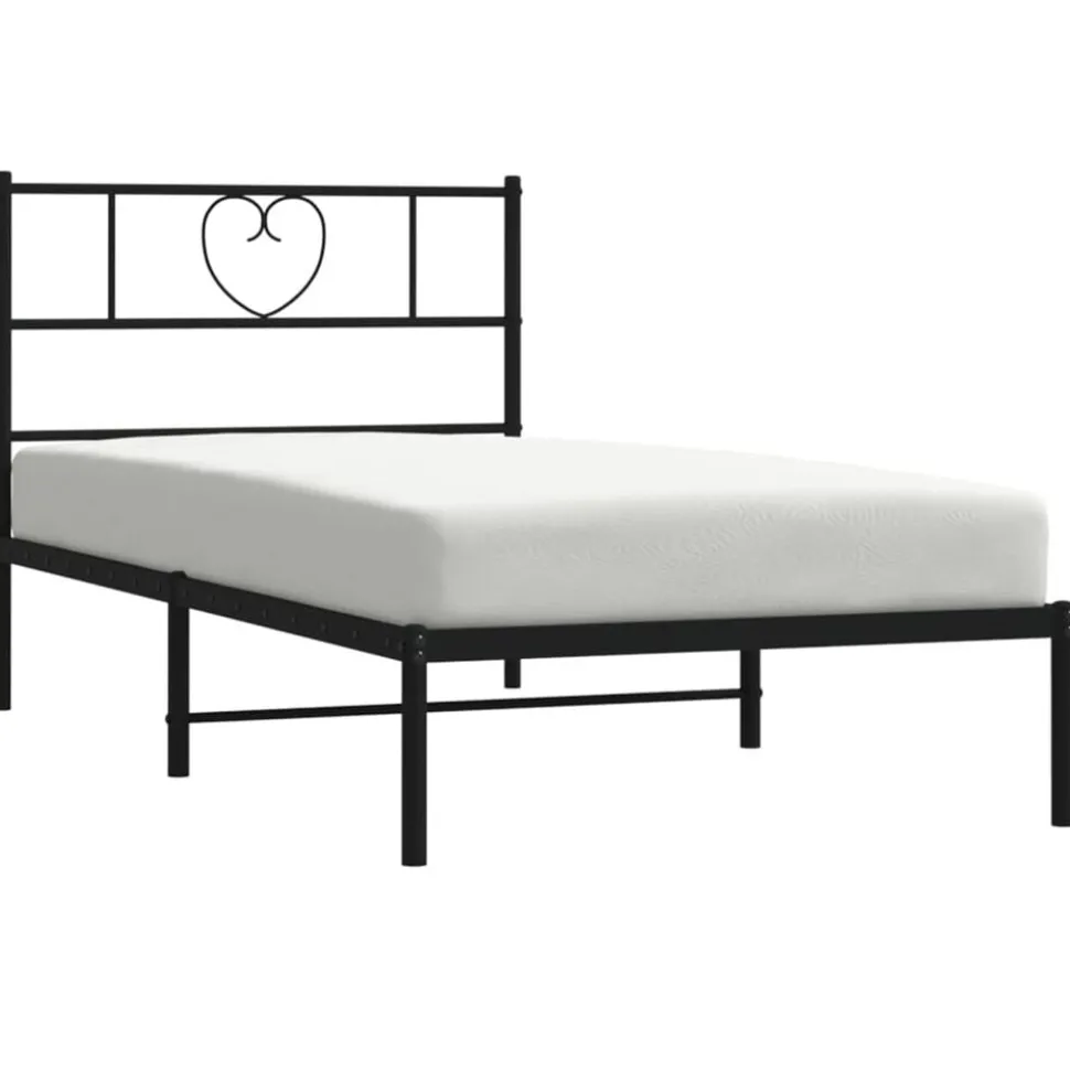 vidaXL Bedframe met hoofdbord metaal zwart 75x190 cm
