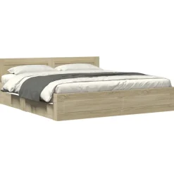 vidaXL Bedframe met hoofdeinde bewerkt hout sonoma eiken 200x200 cm
