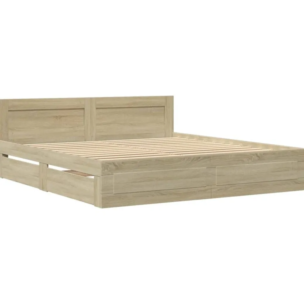 vidaXL Bedframe met hoofdeinde bewerkt hout sonoma eiken 200x200 cm