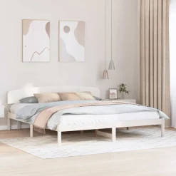 vidaXL Bedframe met hoofdeinde Wit 200 x 200 cm Massief grenenhout
