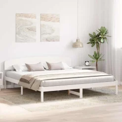 vidaXL Bedframe met hoofdeinde Wit 200 x 200 cm Massief grenenhout