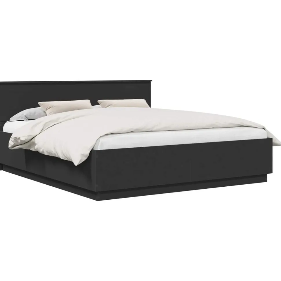vidaXL Bedframe met hoofdeinde Zwart 200 x 200 cm Bewerkt hout