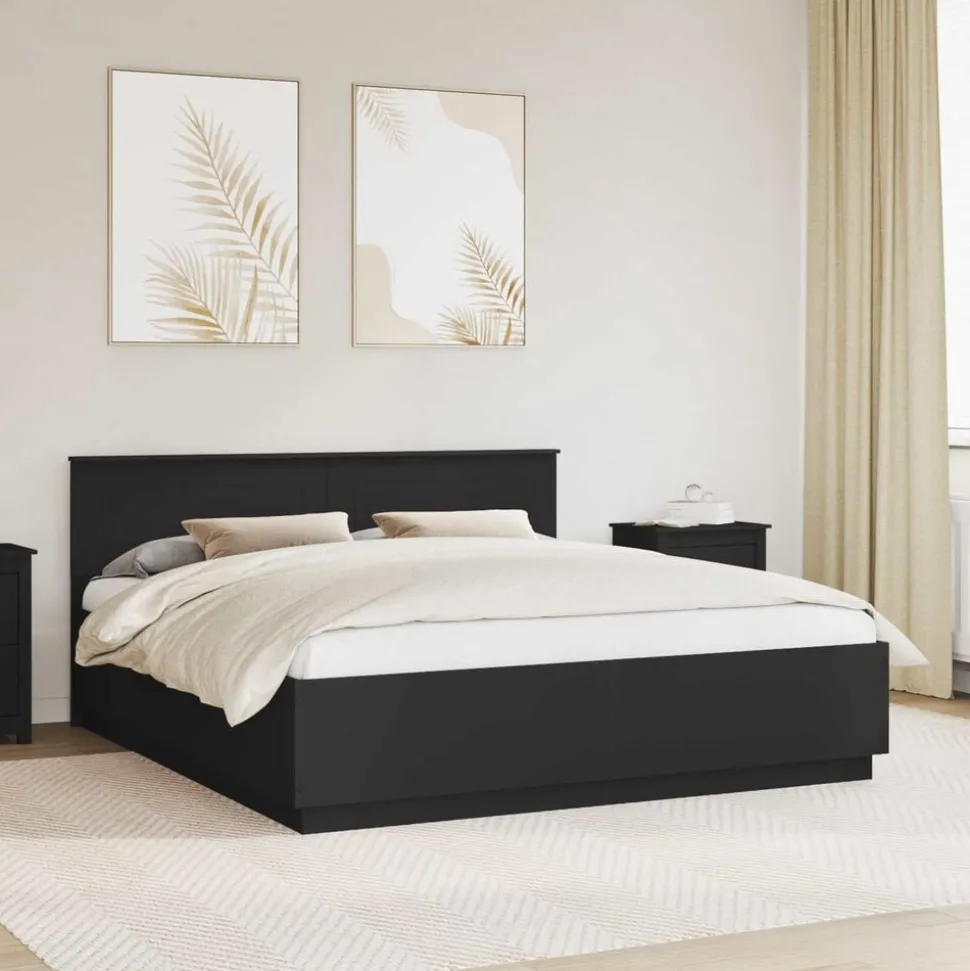 vidaXL Bedframe met hoofdeinde Zwart 200 x 200 cm Bewerkt hout