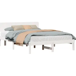 vidaXL Bedframe met hoofdeinde Wit 200 x 200 cm Massief grenenhout