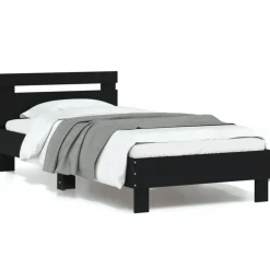 vidaXL Bedframe met hoofdbord en LED-verlichting zwart 90x200 cm