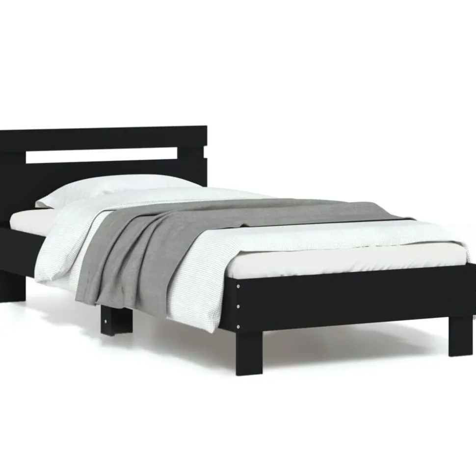 vidaXL Bedframe met hoofdbord en LED-verlichting zwart 90x200 cm