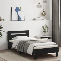vidaXL Bedframe met hoofdbord en LED-verlichting zwart 90x200 cm