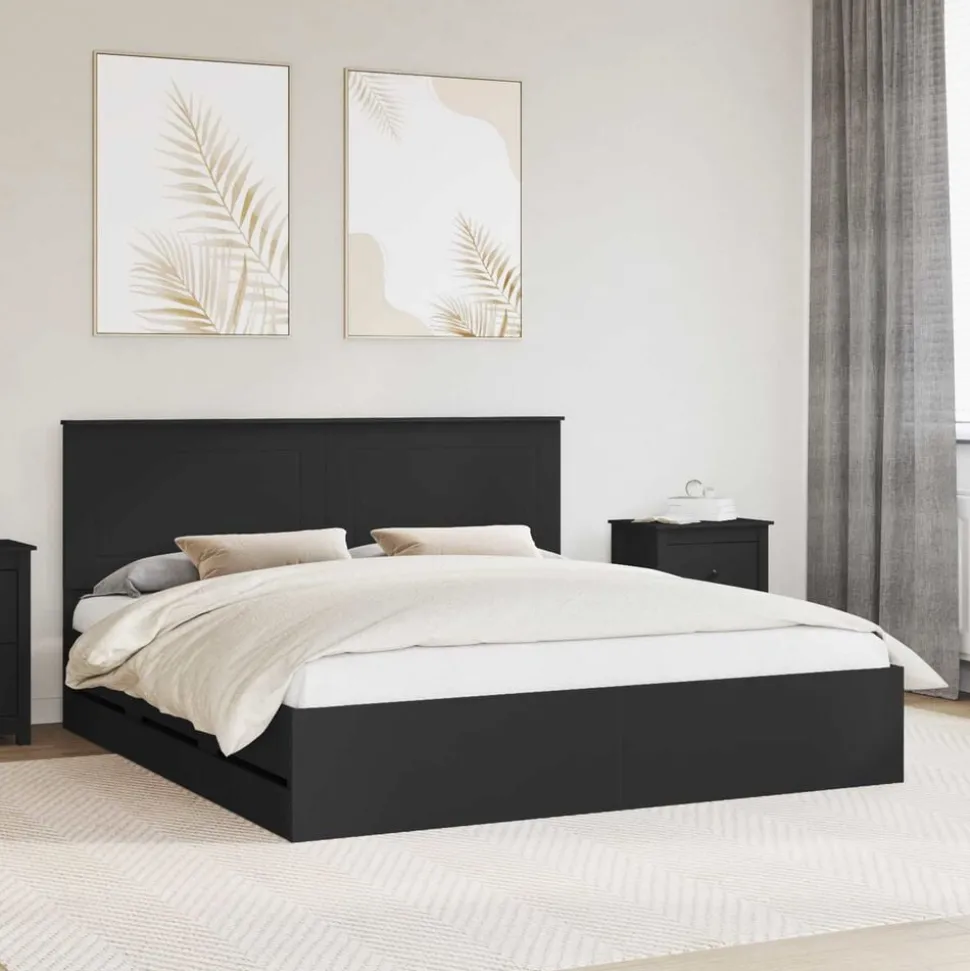 vidaXL Bedframe met lade met opslag Zwart 200 x 200 cm Ingenieurshout