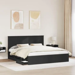 vidaXL Bedframe met lade met opslag Zwart 200 x 200 cm Ingenieurshout