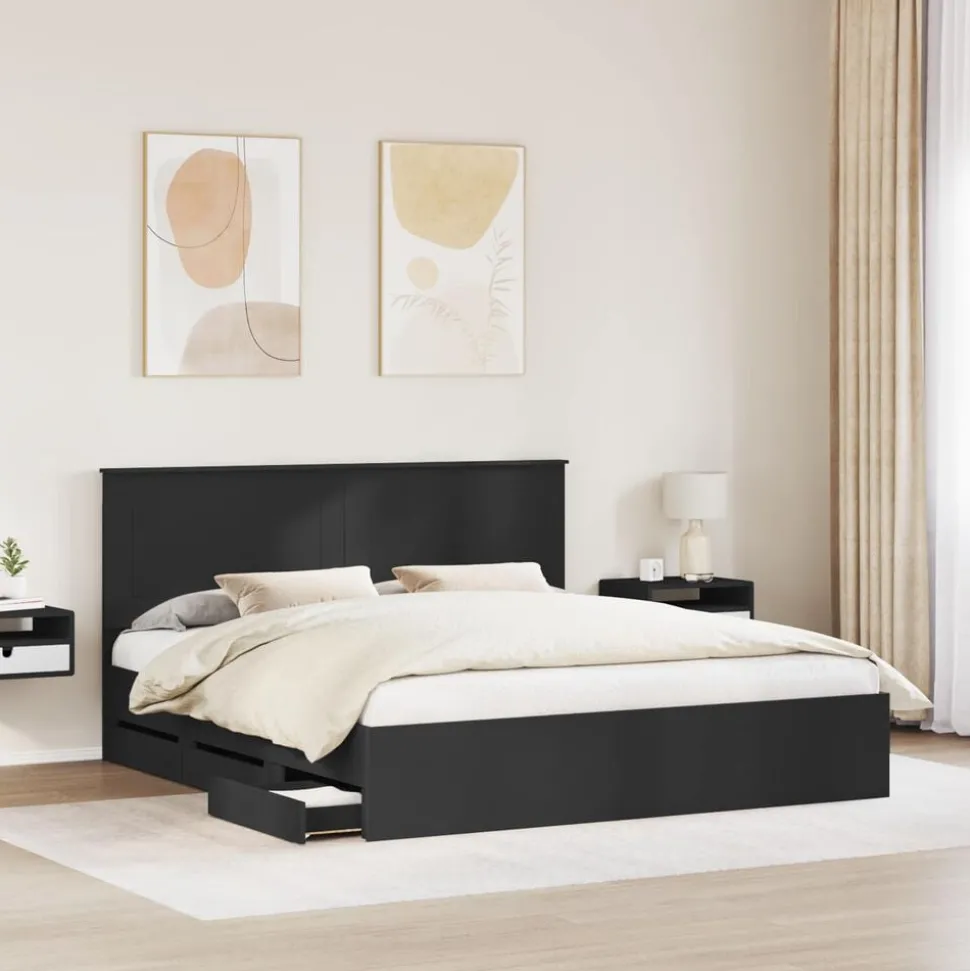 vidaXL Bedframe met lade met opslag Zwart 200 x 200 cm Ingenieurshout
