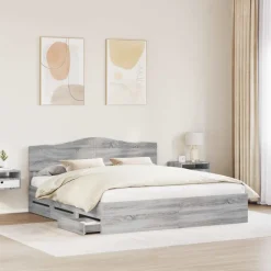 vidaXL Bedframe met lade Grijs Sonoma 200 x 200 cm Ingenieurshout