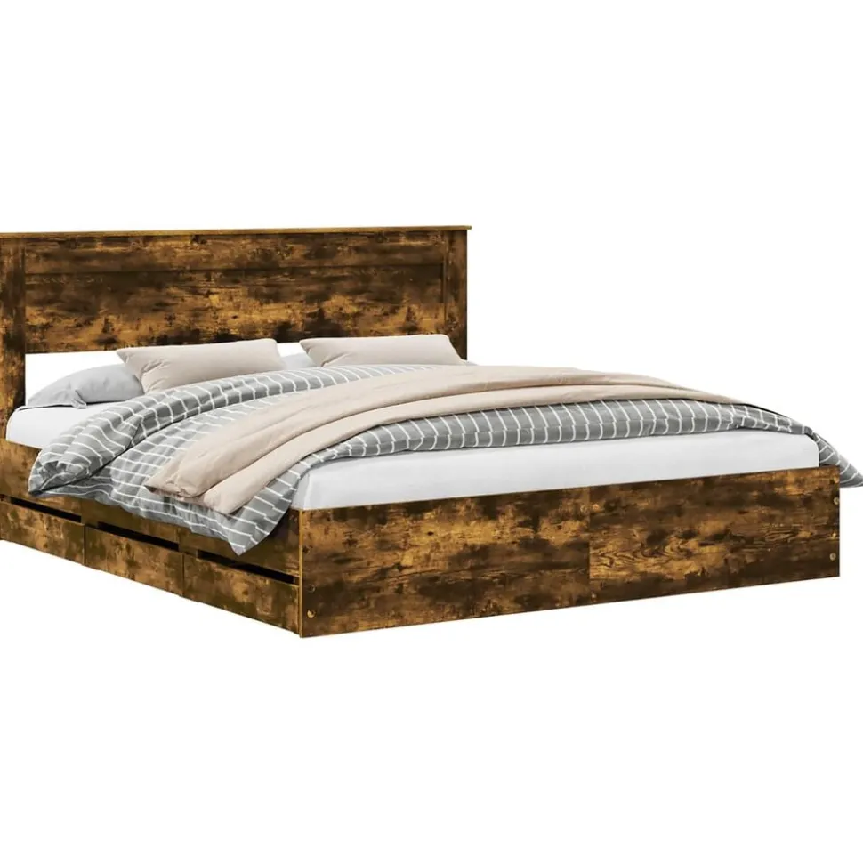 vidaXL Bedframe met lade Gerookt eiken 200 x 200 cm Ingenieurshout