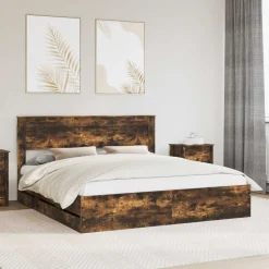 vidaXL Bedframe met lade Gerookt eiken 200 x 200 cm Ingenieurshout