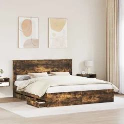 vidaXL Bedframe met lade Gerookt eiken 200 x 200 cm Ingenieurshout