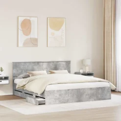 vidaXL Bedframe met lade Beton Grijs 200 x 200 cm Ingenieurshout