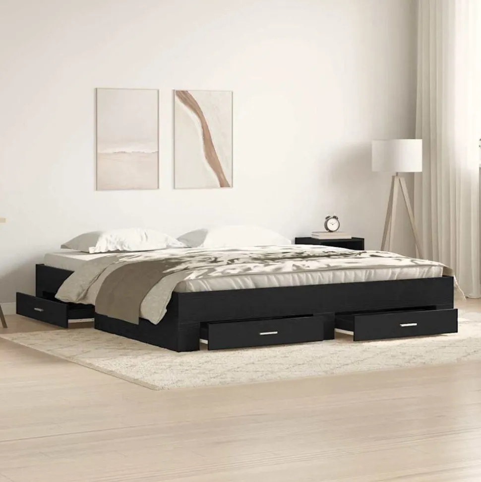 vidaXL Bedframe met lade Zwart Eiken 180 x 200 cm Bewerkt hout
