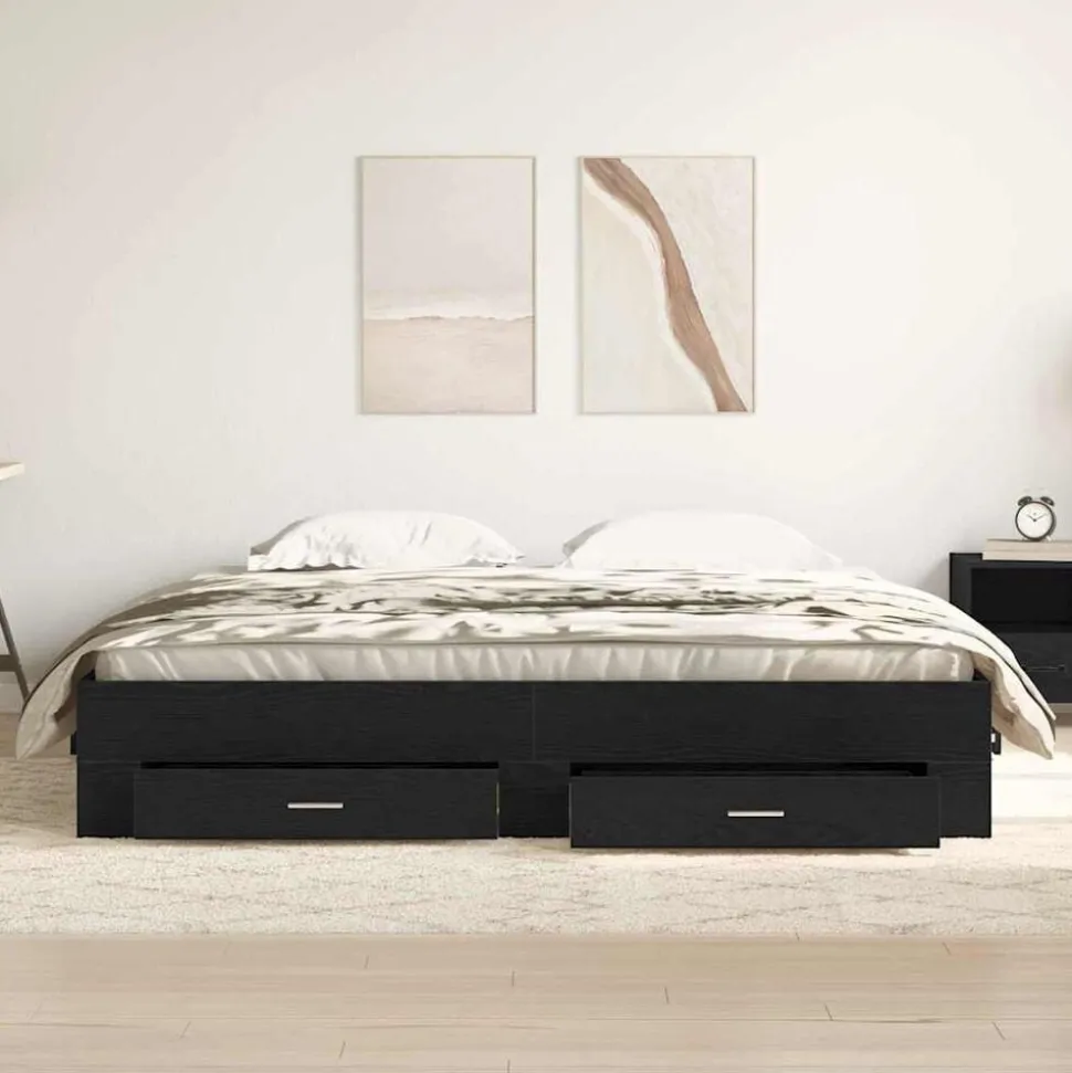 vidaXL Bedframe met lade Zwart Eiken 180 x 200 cm Bewerkt hout