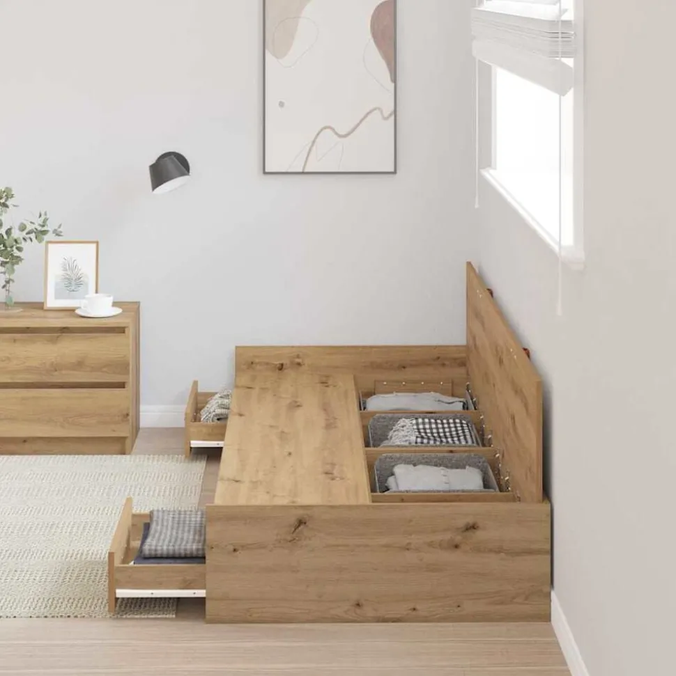 vidaXL Bedframe met lade Artisan Eiken 98.5 x 200 cm Bewerkt hout
