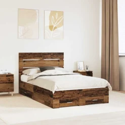 vidaXL Bedframe met lade met opslag Oudhout 120 x 190 cm Bewerkt hout