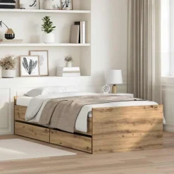vidaXL Bedframe met lade Artisan Eiken 100 x 200 cm Massief grenenhout
