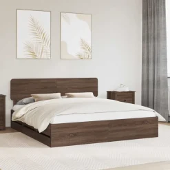 vidaXL Bedframe met lade Bruine eik 200 x 200 cm Geconstrueerd hout