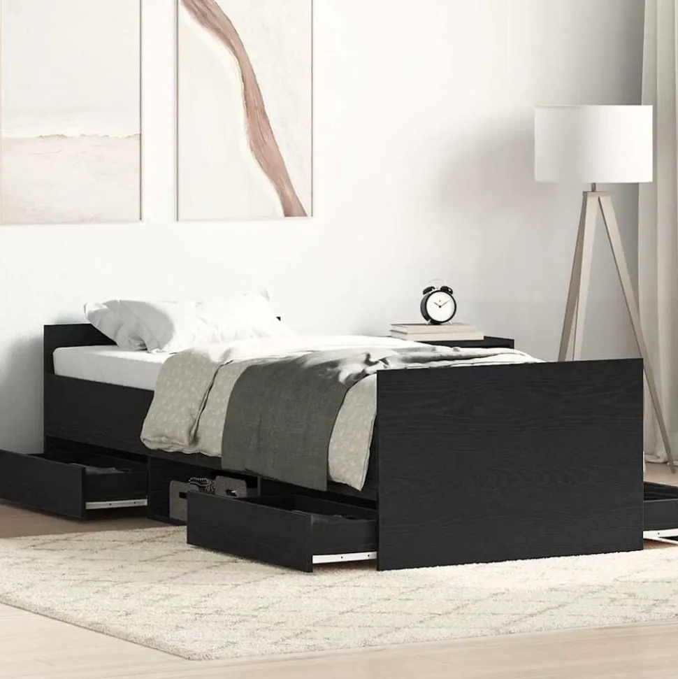 vidaXL Bedframe met lade Zwart Eiken 193 x 78 x 50 cm Bewerkt hout