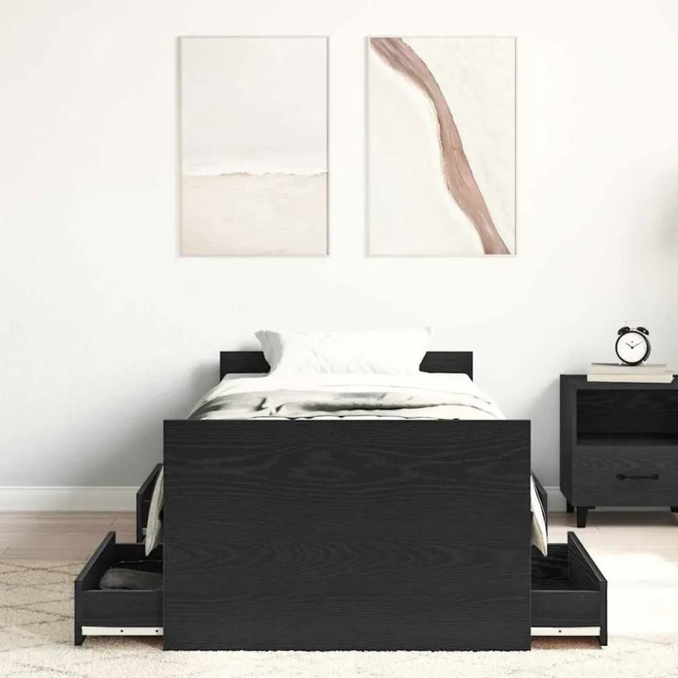 vidaXL Bedframe met lade Zwart Eiken 193 x 78 x 50 cm Bewerkt hout