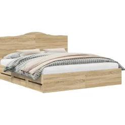 vidaXL Bedframe met lade Sonoma Eiken 200 x 200 cm Ingenieurshout