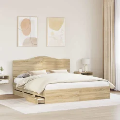 vidaXL Bedframe met lade Sonoma Eiken 200 x 200 cm Ingenieurshout