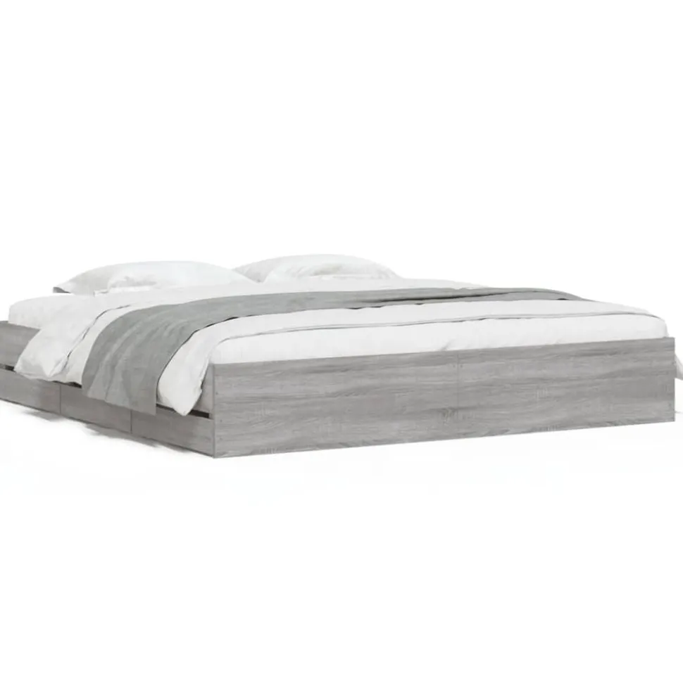 vidaXL Bedframe met lades bewerkt hout grijs sonoma eiken 200x200 cm