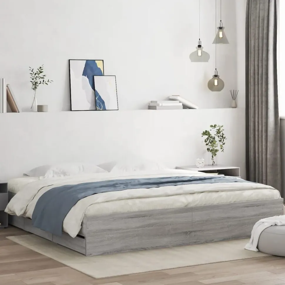 vidaXL Bedframe met lades bewerkt hout grijs sonoma eiken 200x200 cm