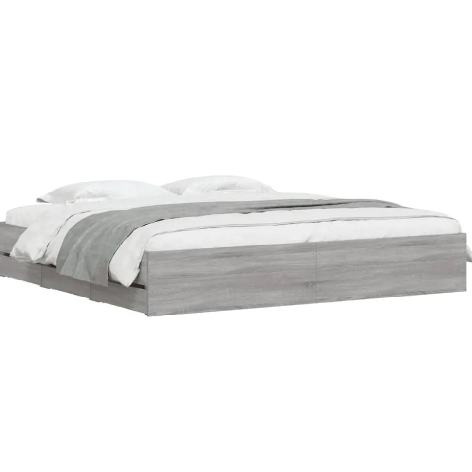 vidaXL Bedframe met lades bewerkt hout grijs sonoma eiken 200x200 cm